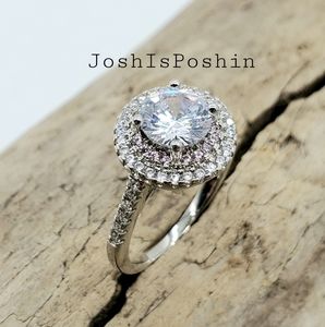 Silver 925 halo round cut diamond ring